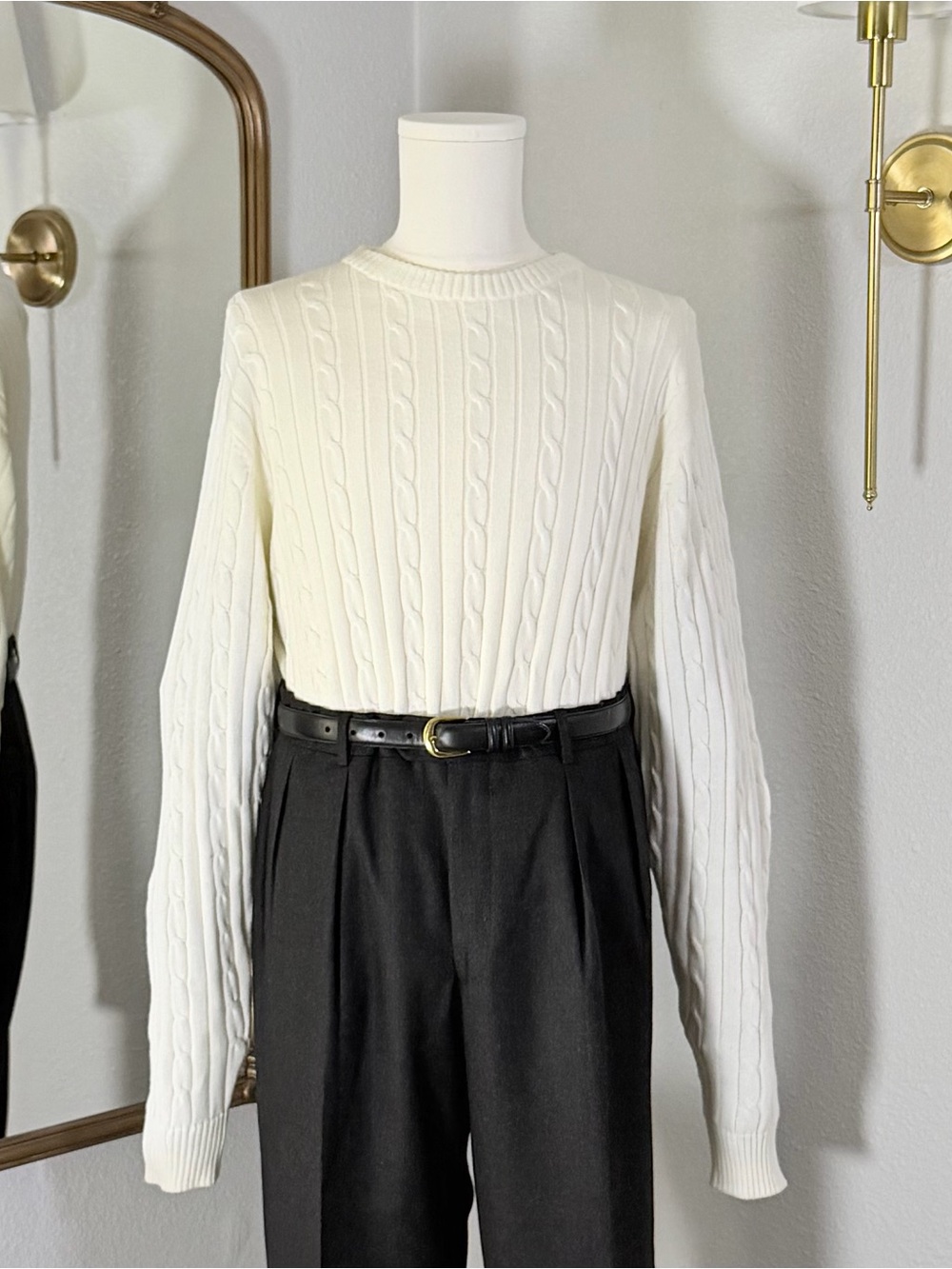 Cambridge Classics Cream White Cotton Cable Knit Crewneck Sweater XL